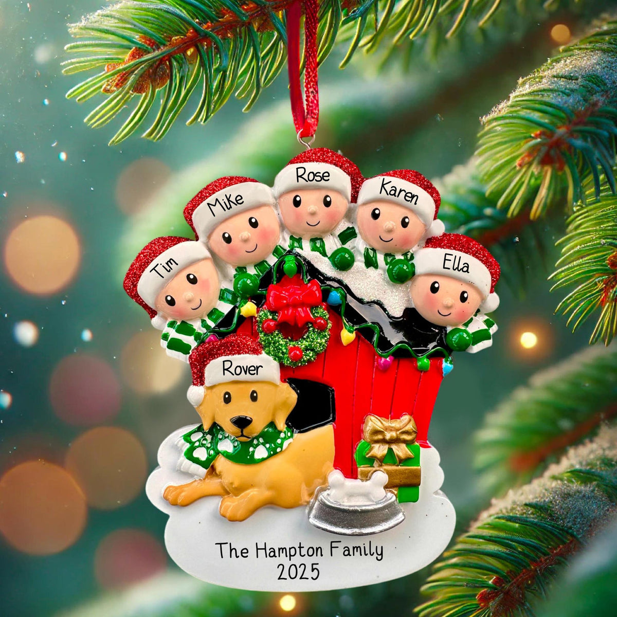 Personalized Dog Kennel Family Christmas Family Ornament