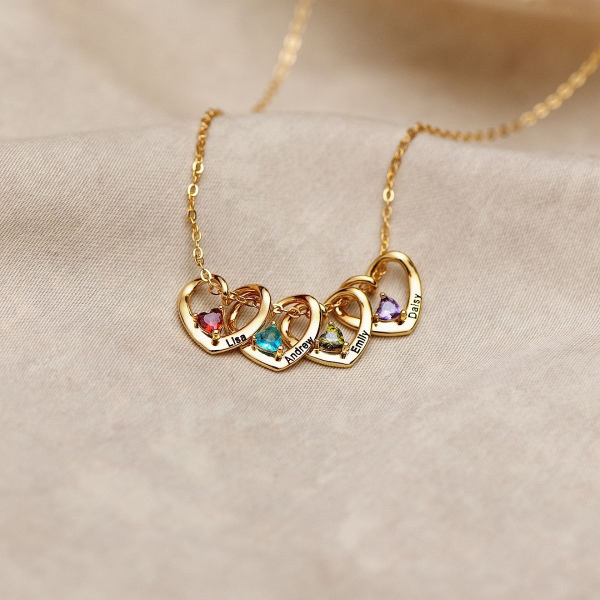 Personalized 1-5 Heart & Name Pendants Necklace