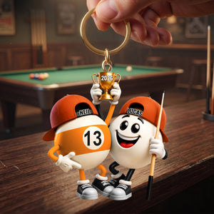 "Billiard Couple" – Personalized Keychain | A Fun Gift For Pool Lovers & Players