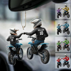 Dad And Kid - Personalized Dirt Bike Shaped Acrylic Ornament