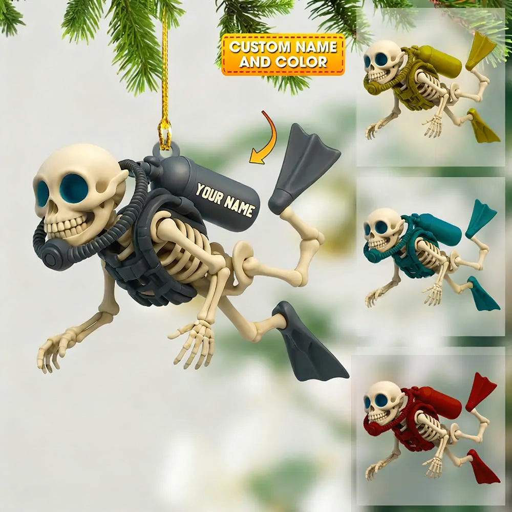 Personalized Skull Diving Christmas Acrylic Ornament