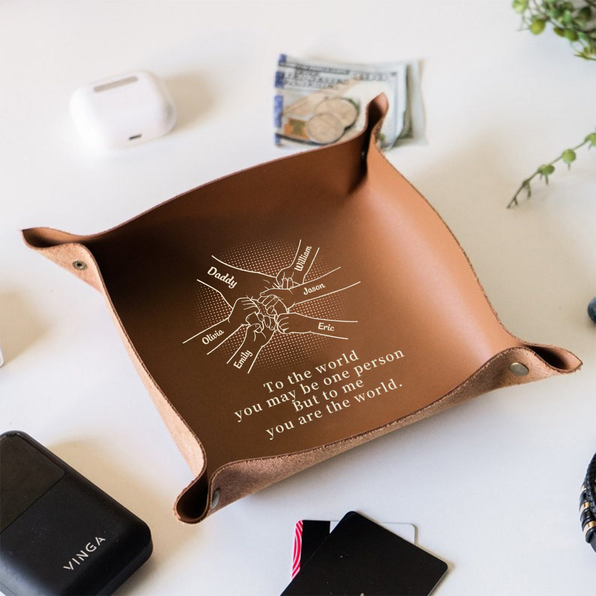 Come Home To Love - Family Personalized Custom Leather Valet Tray - Father's Day, Gift For Dad, Grandpa