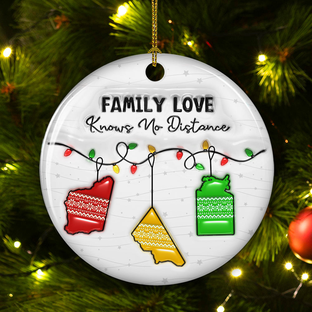 Family Love Knows No Distance Canada Version - Personalized Custom Ceramic Ornament