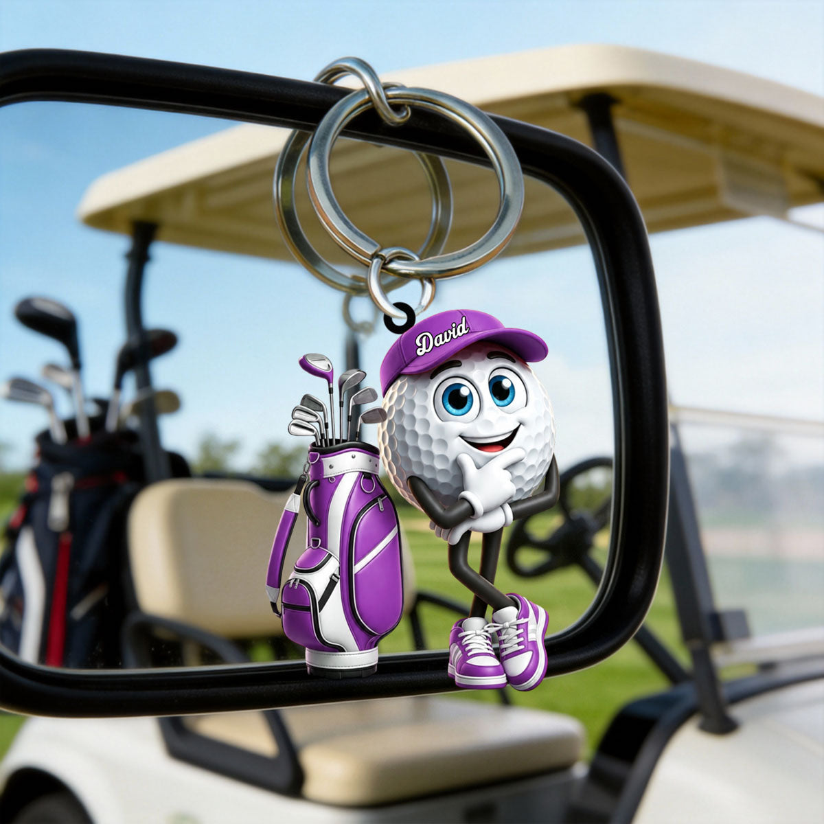 Thinking Pose Golf Buddy Keychain - Personalized Cute Golf Ball Mascot Keychain