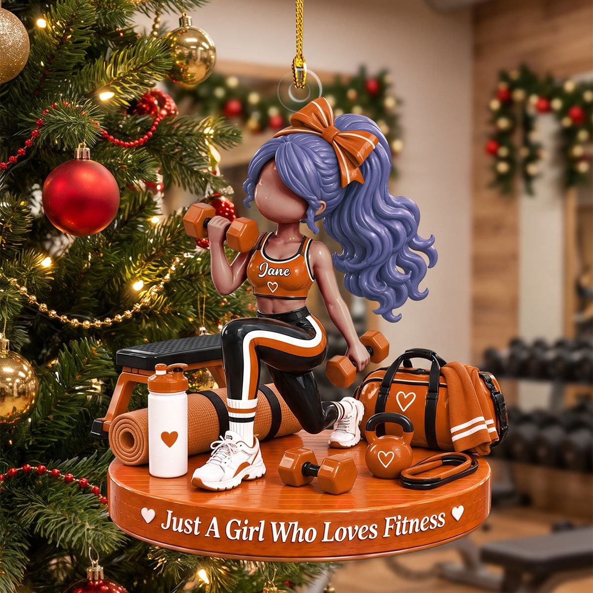 Custom "Just A Girl Who Loves Fitness" Acrylic Ornament – Personalized Gym Girl Christmas Keepsake