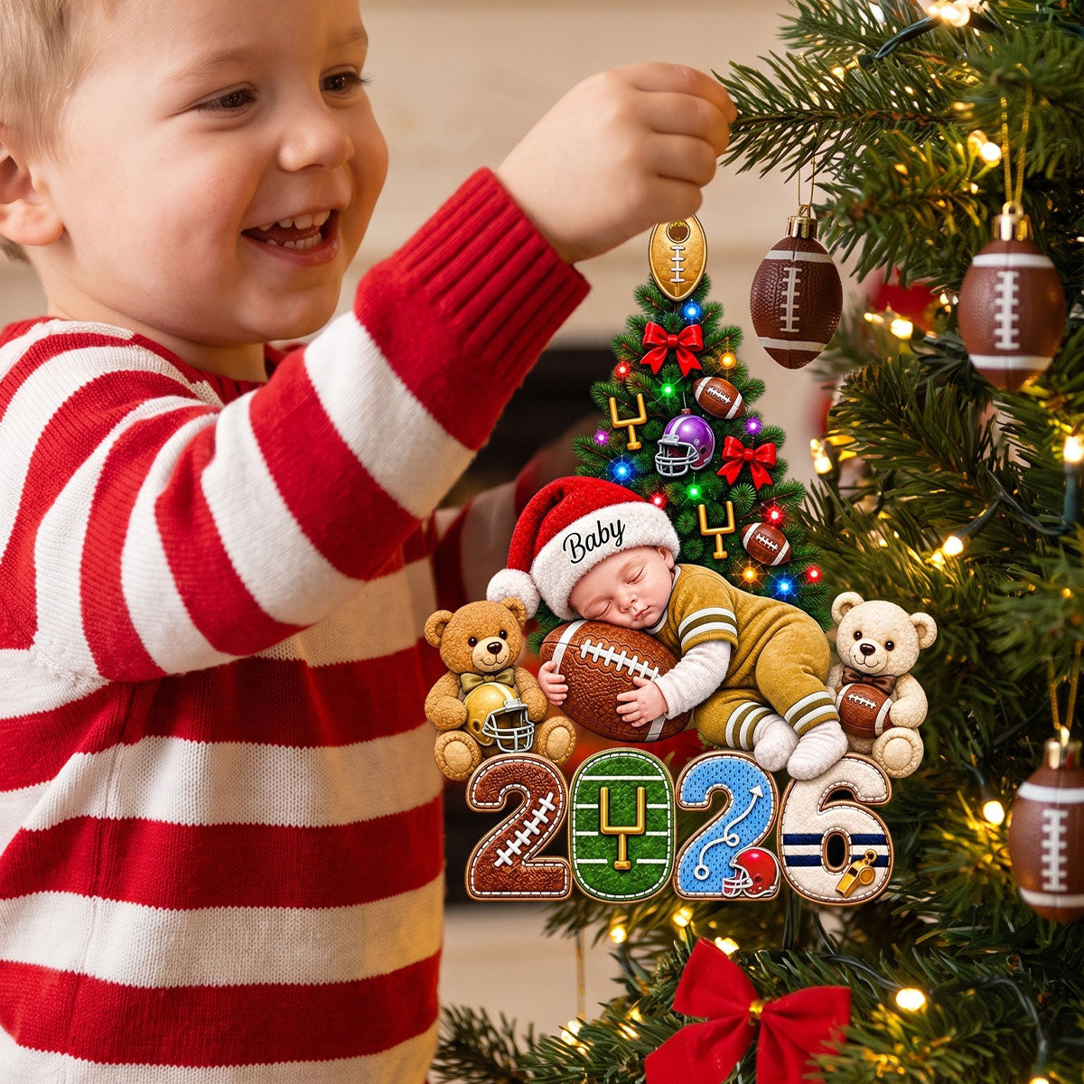 Personalized 2026 Football Baby Christmas Ornament – Custom Name Baby’s First Christmas Keepsake, Football Fan Newborn Gift