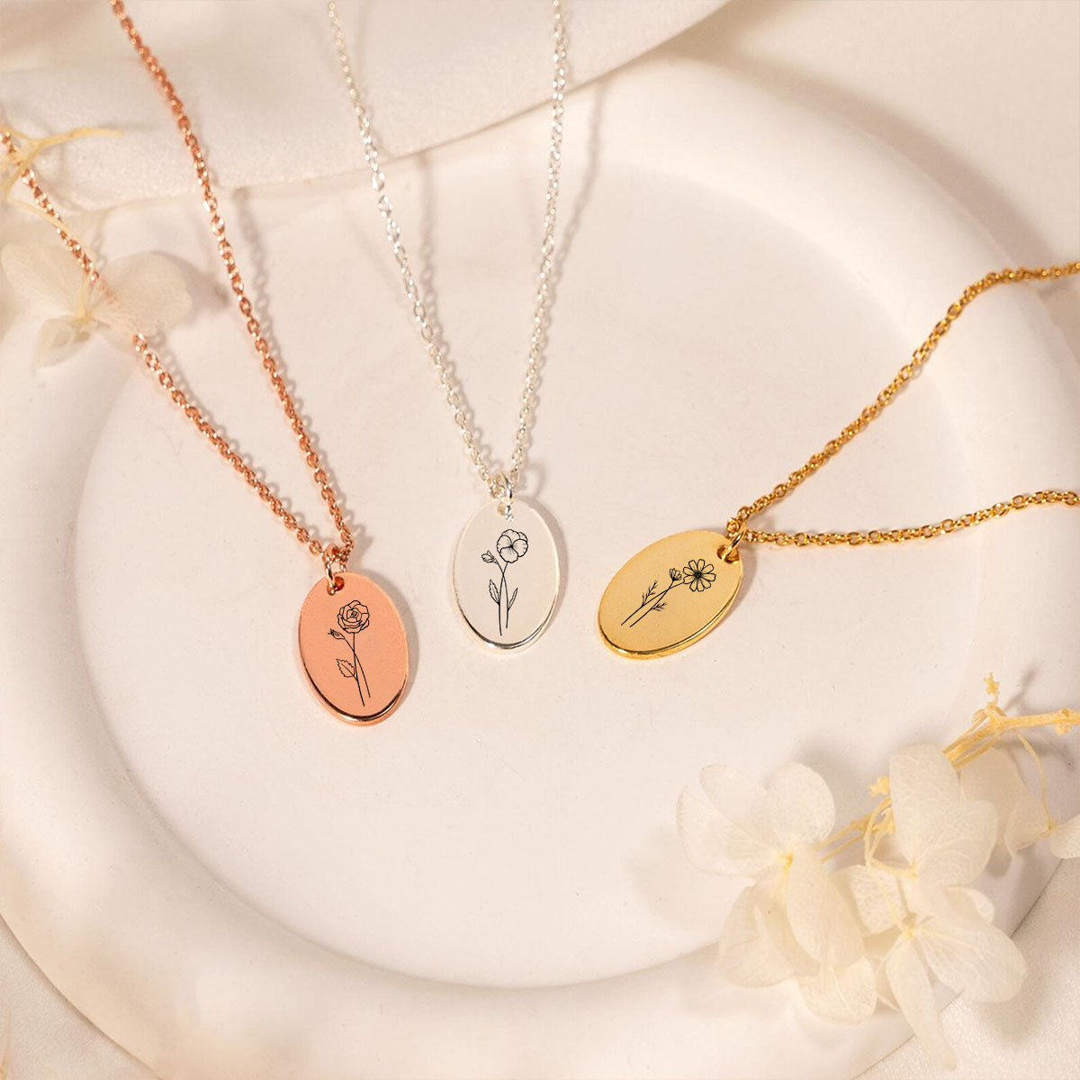 Personalized Tiny Birth Flower Necklace, Gift For Her