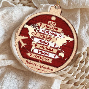 Explore The World, Cherish Each Adventure, Personalized Custom World Map And Airplane Ornament