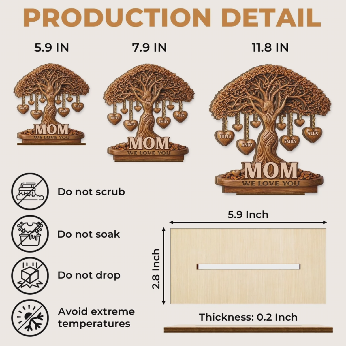 Personalized 2-Layered Wooden Plaque – "Love That Branches Forever" – Mother's Day Gift For Mom & Grandma