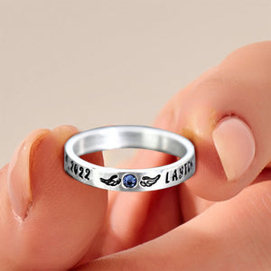 Personalized Memorial Birthstone Ring with Engraved Name & Date