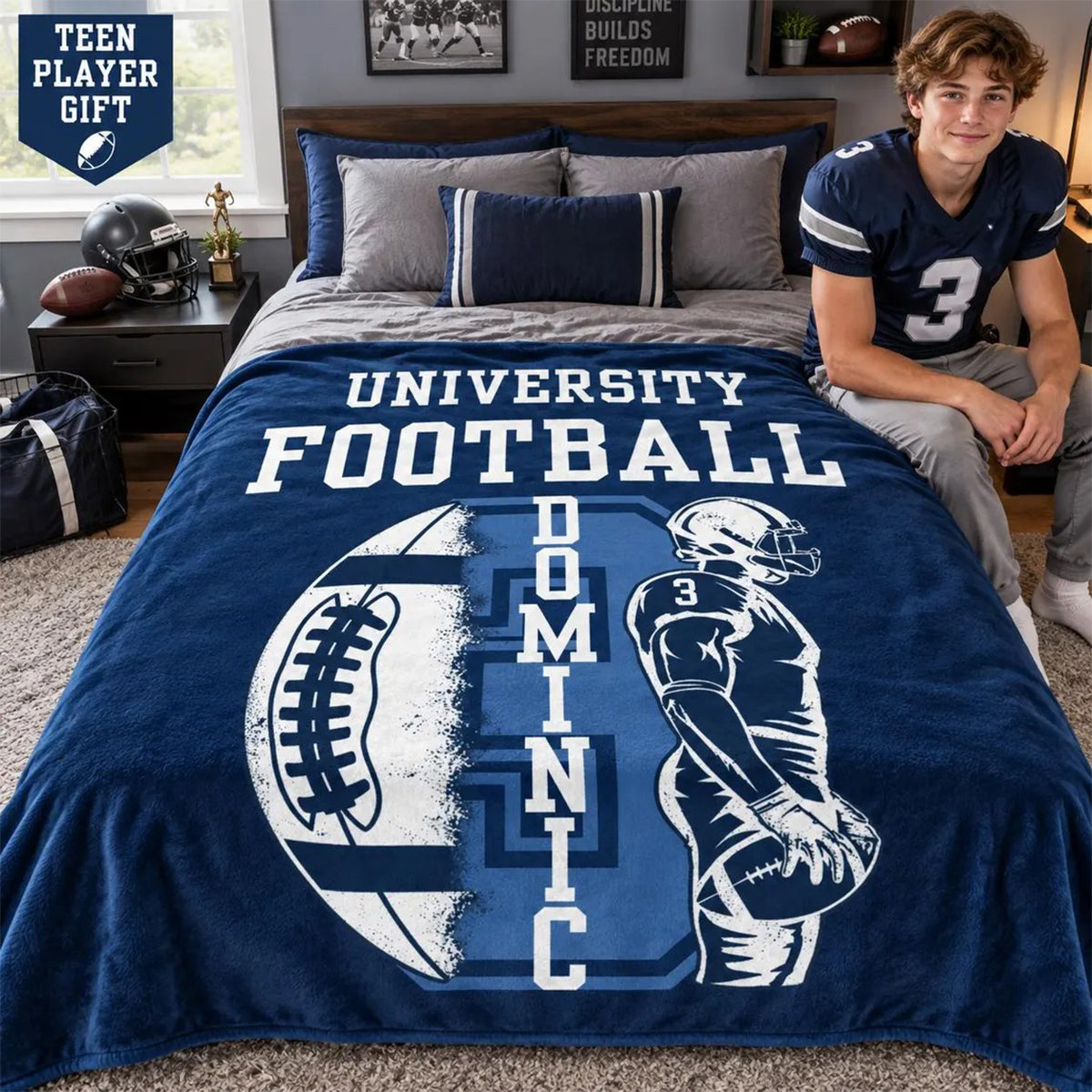 Personalized Football Team Flannel Blanket – Custom Player Name & Number Throw | Senior 2027 Keepsake