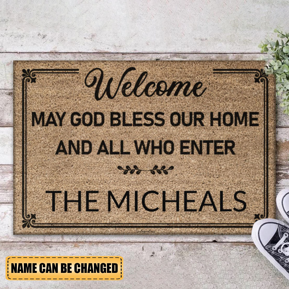 Personalized welcome may God bless our home and all who enter Doormat