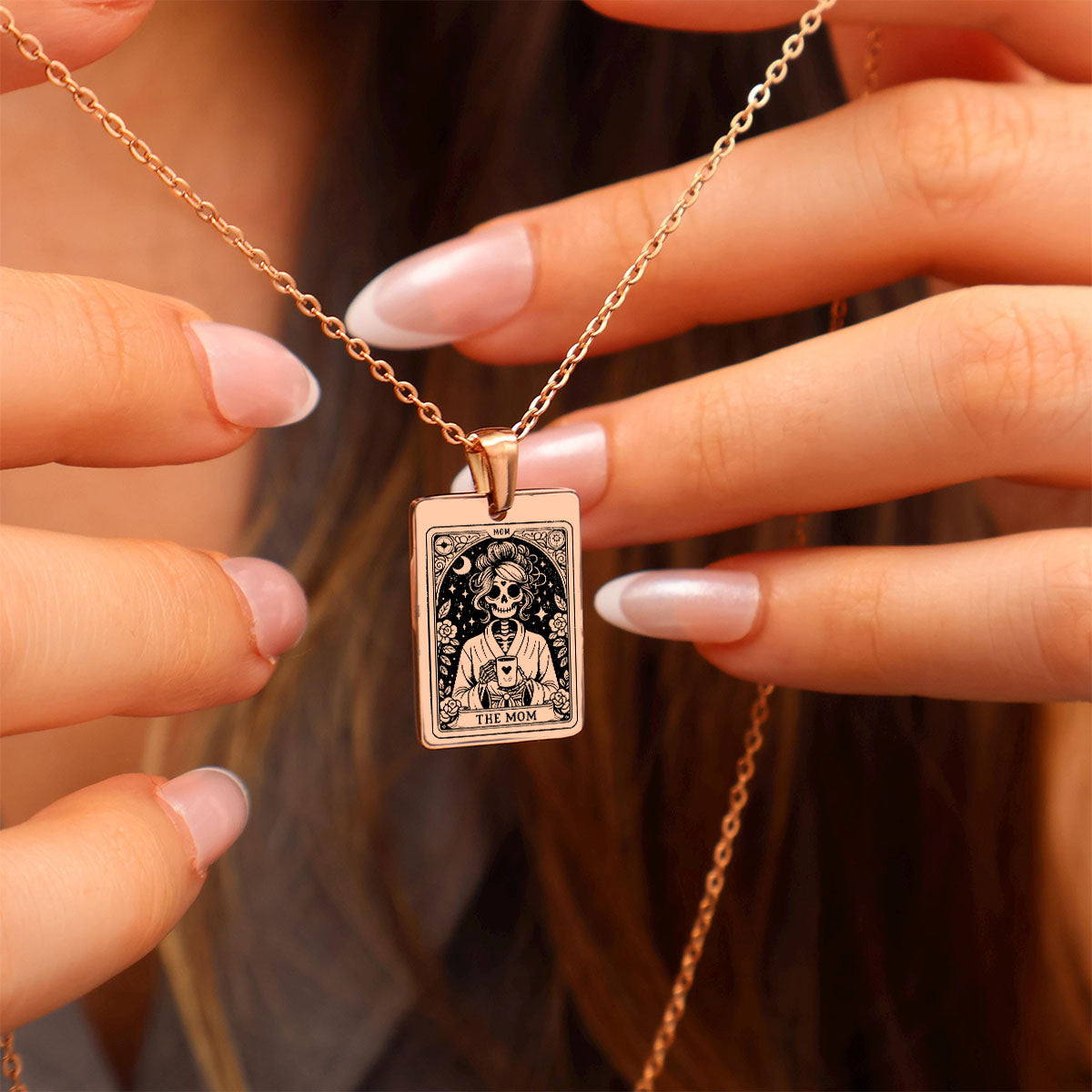 Personalized Skull Mom Kids Tarot Card Necklace Gift for Grandma Mom
