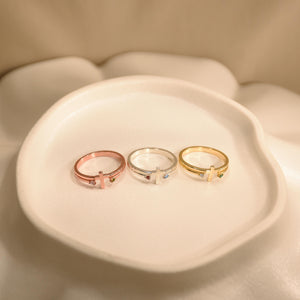 Personalized Cross Birthstone Ring for Women Mom Ring Best Friend Gift
