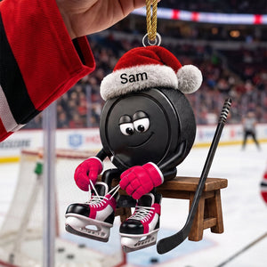 Personalized Cute Santa Hockey Puck Ornament – Custom Christmas Gift For Ice Hockey Lovers