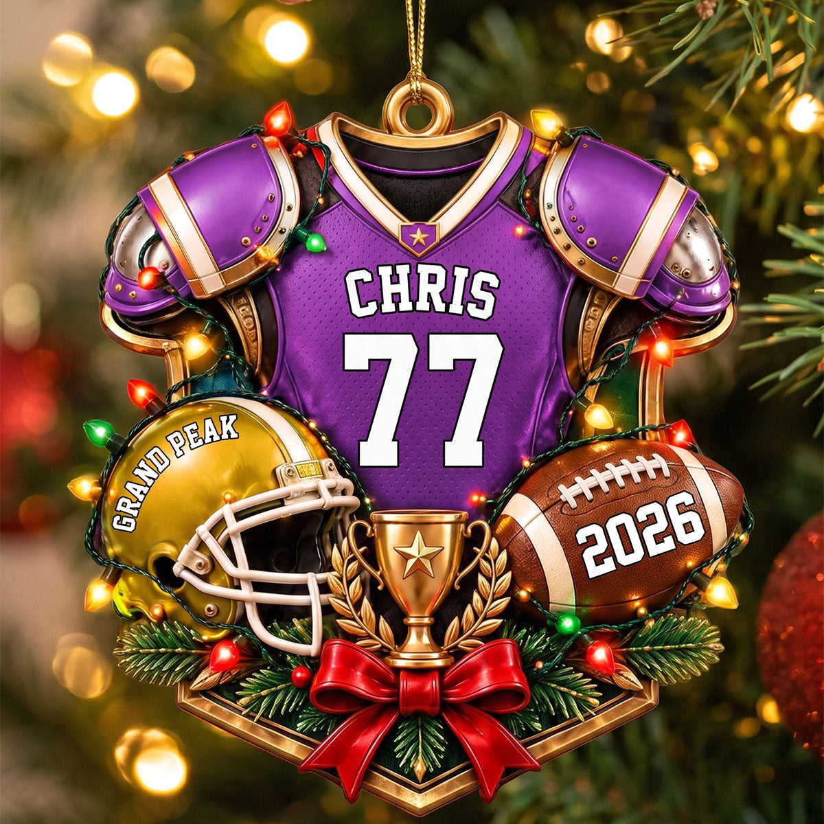 Personalized Football Ornament – Custom Name & Jersey Number Keepsake | Gift For Kids & Football Players