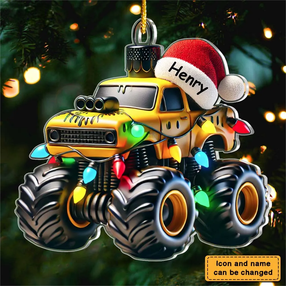 Monster Truck With Led Light Personalized Christmas Acrylic Ornament
