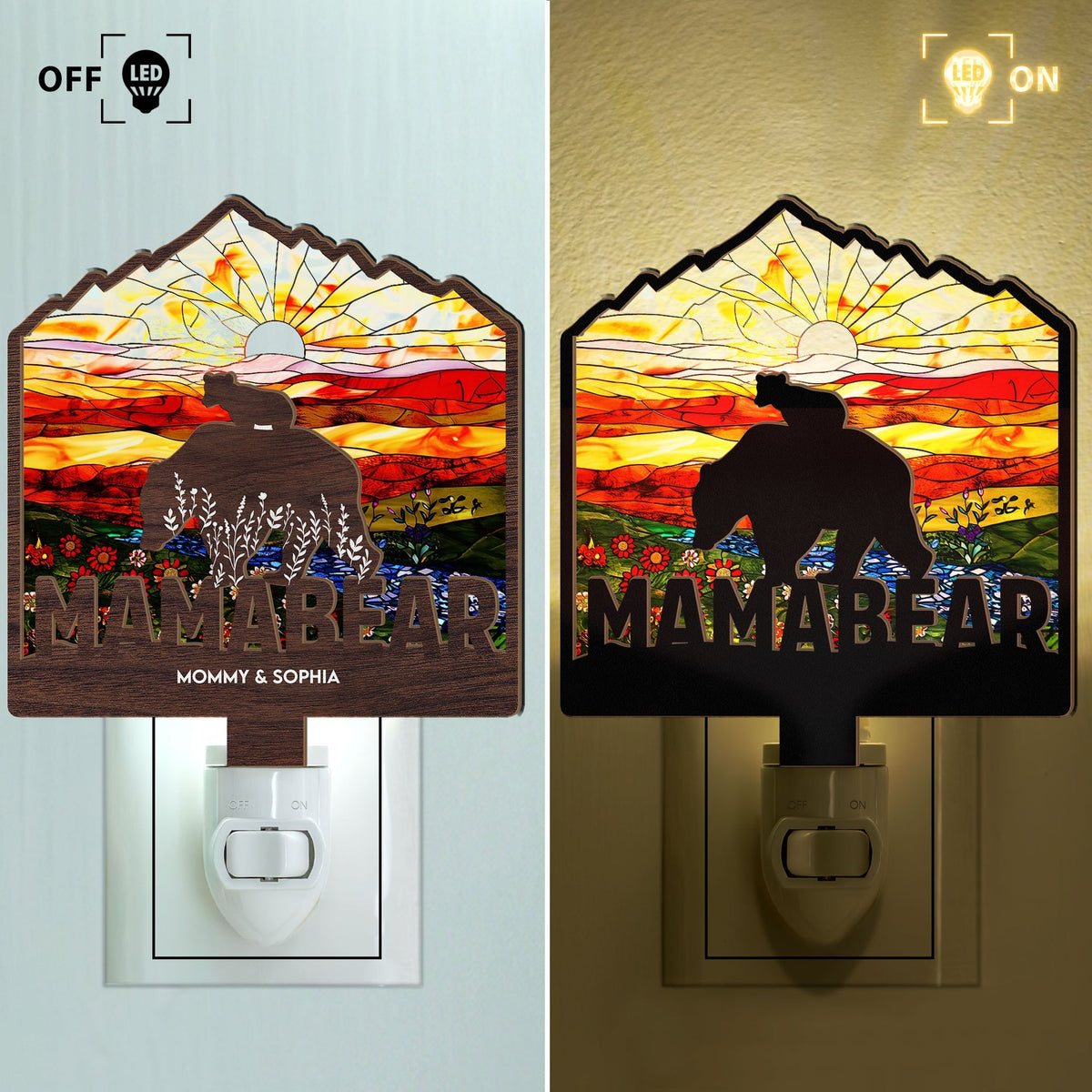 Mama Bear - Personalized Wood And Acrylic Night Light