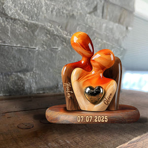 Personalized Elegant Couple Statue with Heart Inlay Custom Shaped Acrylic Plaque