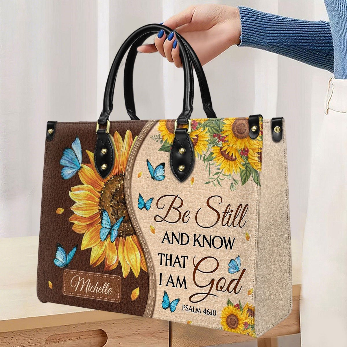 Personalized Be still and know that I am God-Bible Verse Leather Bag -  Lovem-oom