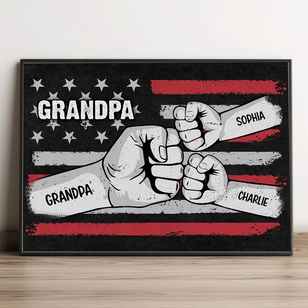 Fist Bump Nation Flag Personalized Poster, Father's Day Gift For Dad Grandpa Husband