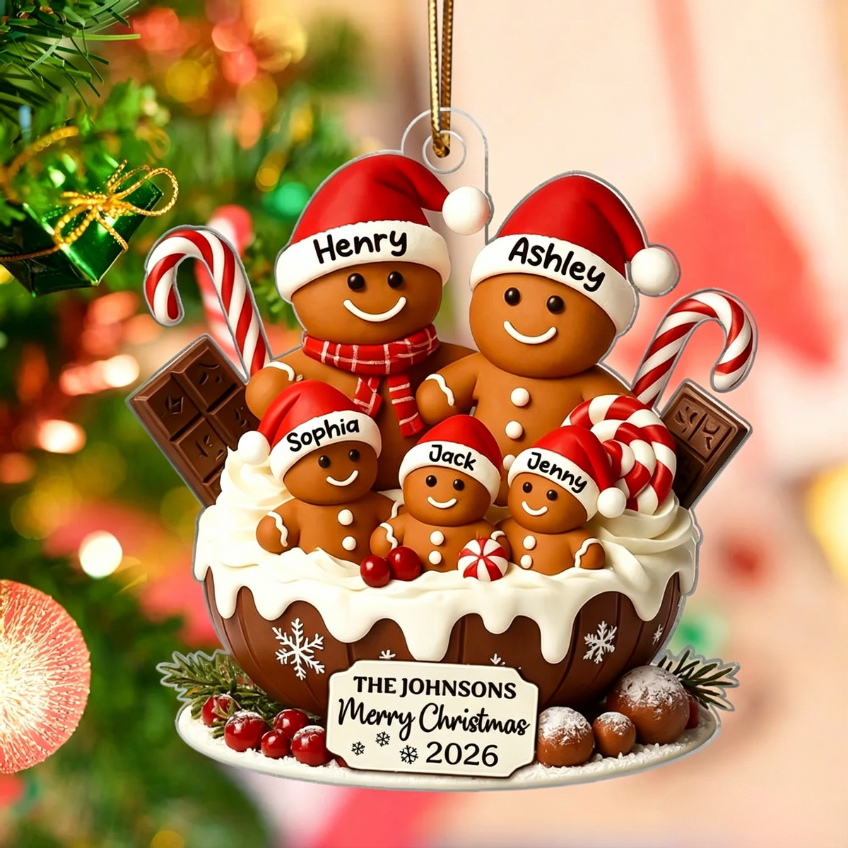 Personalized Gingerbread Family Acrylic Ornament – Warm Holiday Decor For Family