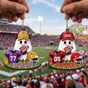 Personalized Football Ghost Christmas Ornament 2026 – Custom Name & Team Keepsake | Gift For Football Players & Fans
