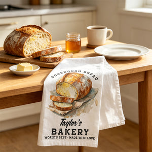 Custom Personalized Sourdough Starter Kitchen Towel – Oil Painting Style Artwork | Funny Gift For Bread Lovers & Bakers