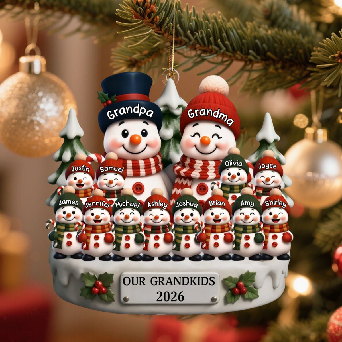 Custom Snowman Acrylic Ornament - Personalized Christmas Birthday Gifts For Grandpa, Grandma