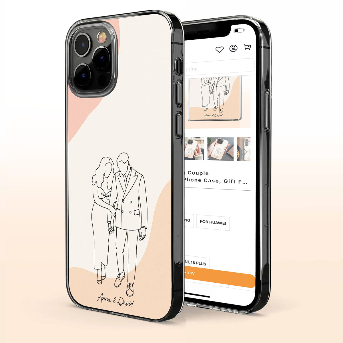 Simple Line Drawing Couple Personalized Clear Phone Case, Gift For Couples