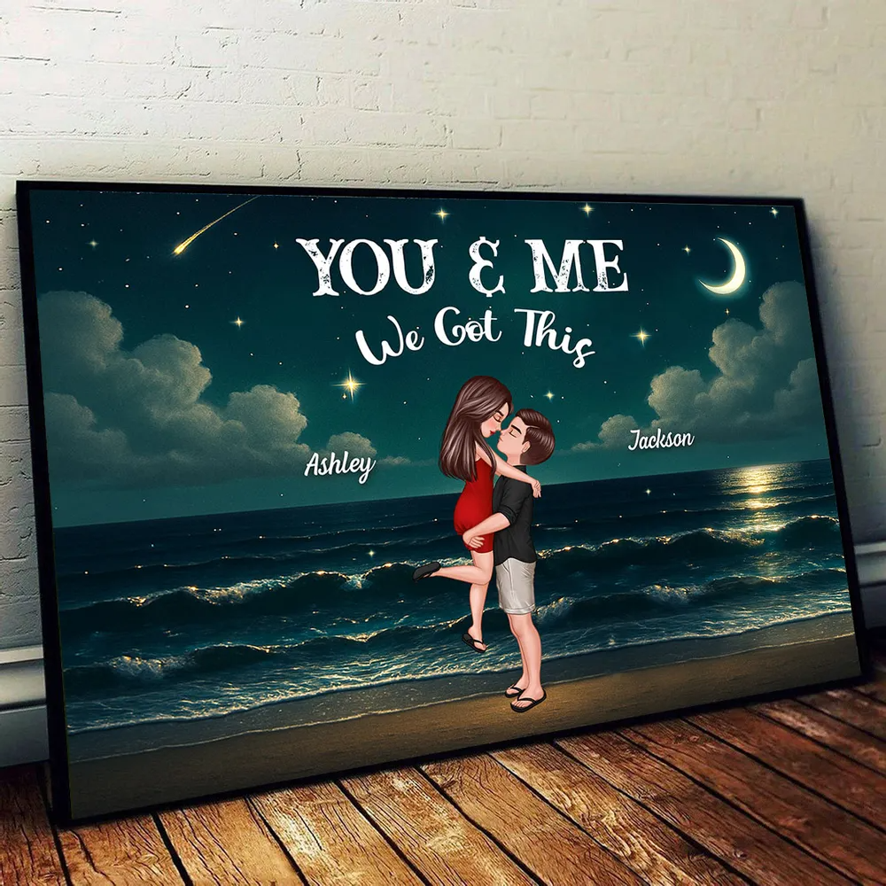 Night Beach Landscape Couple Hugging Kissing Personalized Poster