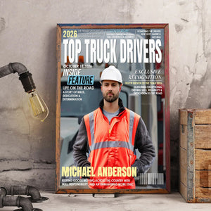 Personalized Top Truck Driver Magazine Canvas, Custom Truck Driver Recognition Gift, Professional Truck Driver Gift, Truck Driver Appreciation Gift