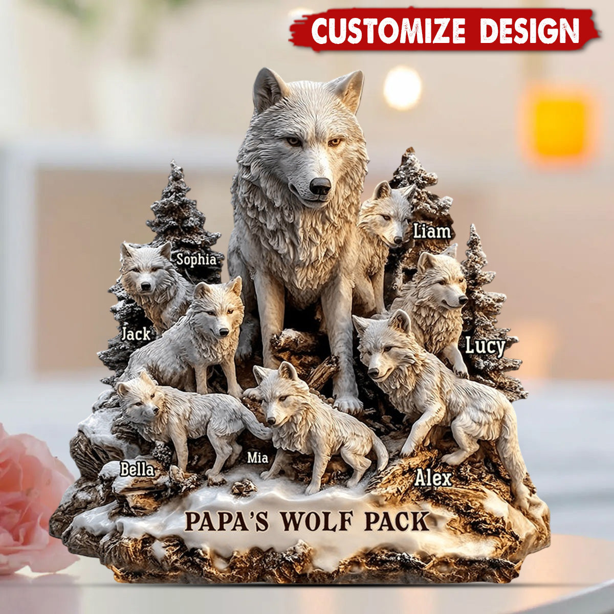 Papa's Wolf - Personalized Father Custom Shaped Acrylic Plaque