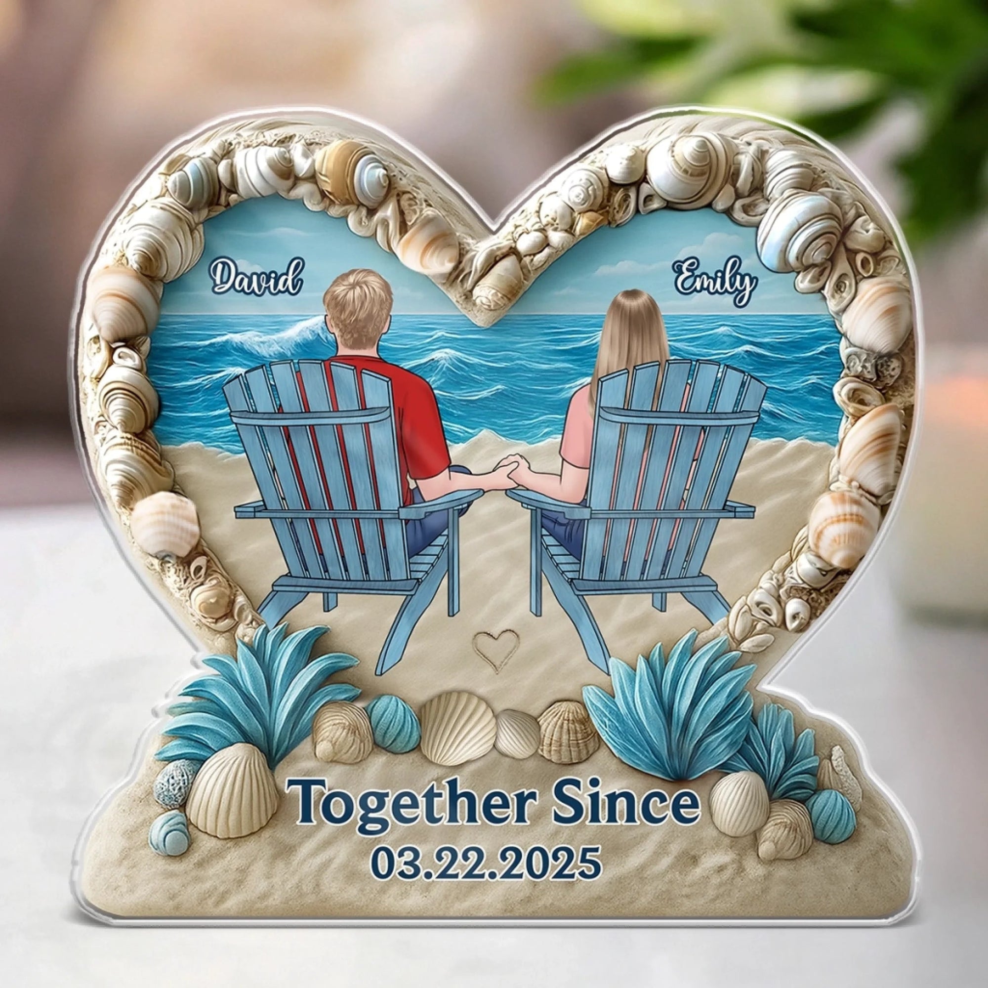 Sitting on The Beach - Personalized Custom Shaped Acrylic Plaque Gift For Couple, Husband, Wife