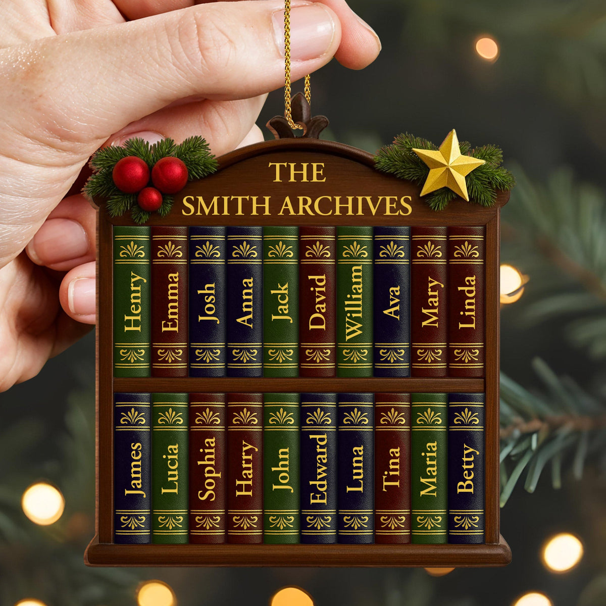Capture Your Family Story With A Customizable Bookshelf Ornament, Personalized Wood Ornament