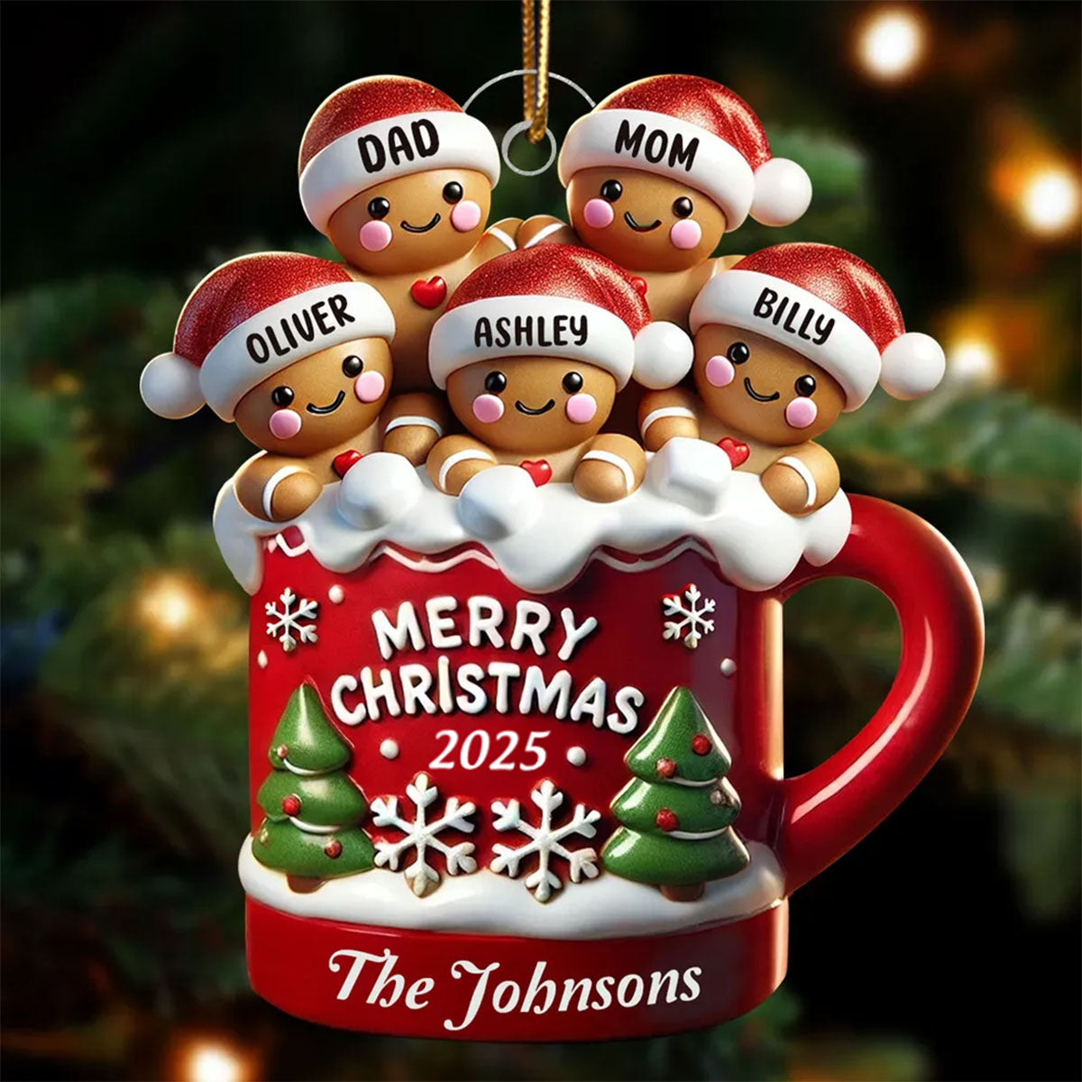 Cookie Family In Hot Cocoa Christmas Personalized Acrylic Ornament