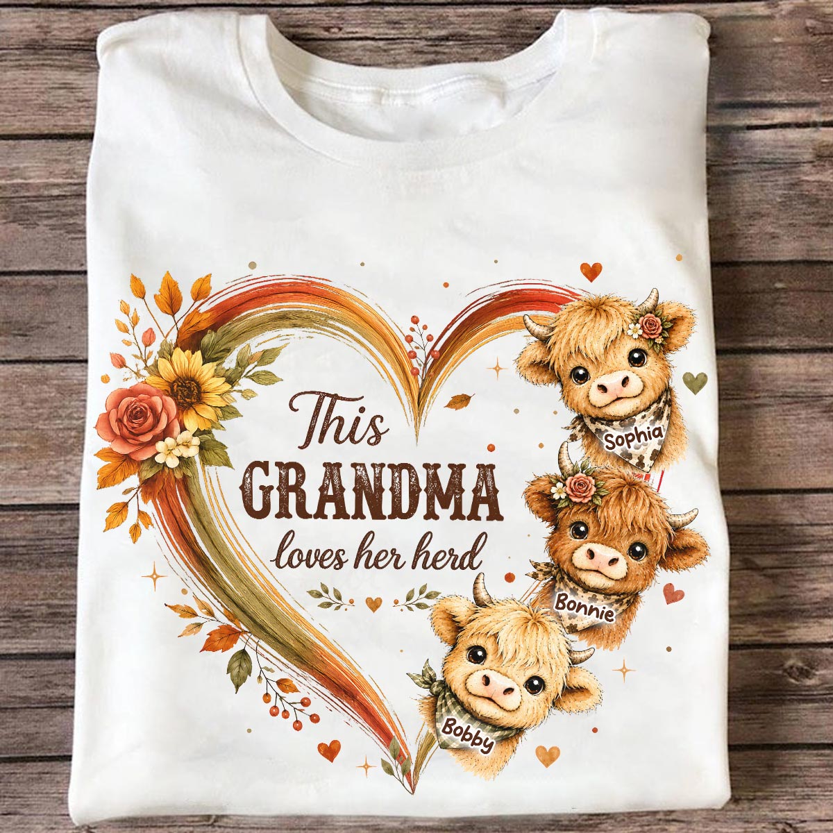 Personalized "Grandma's Herd" Highland Cow T-Shirt – Cozy Gift For Grandma