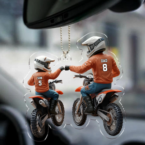 Dad And Kid - Personalized Dirt Bike Shaped Acrylic Ornament