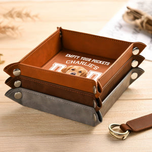 Custom Photo Dog Can't Wait To Play With Dad Personalized Leather Valet Tray