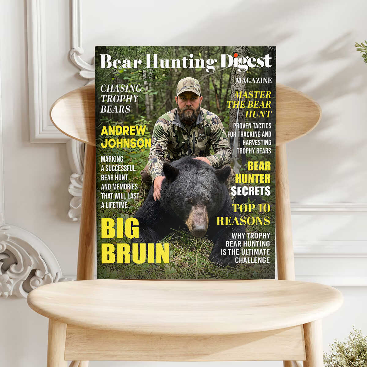Bear Hunting Digest Personalized Canvas, Custom Photo Bear Hunter Magazine Cover, Hunting Lover Gift