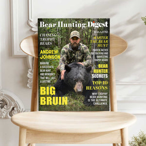 Bear Hunting Digest Personalized Canvas, Custom Photo Bear Hunter Magazine Cover, Hunting Lover Gift