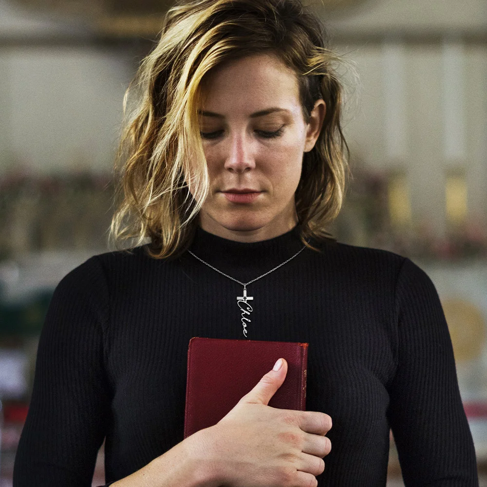 Personalized Cross Pendant Necklace with Name Crucifix Jewelry Christening Baptism First Communion Gift for Her