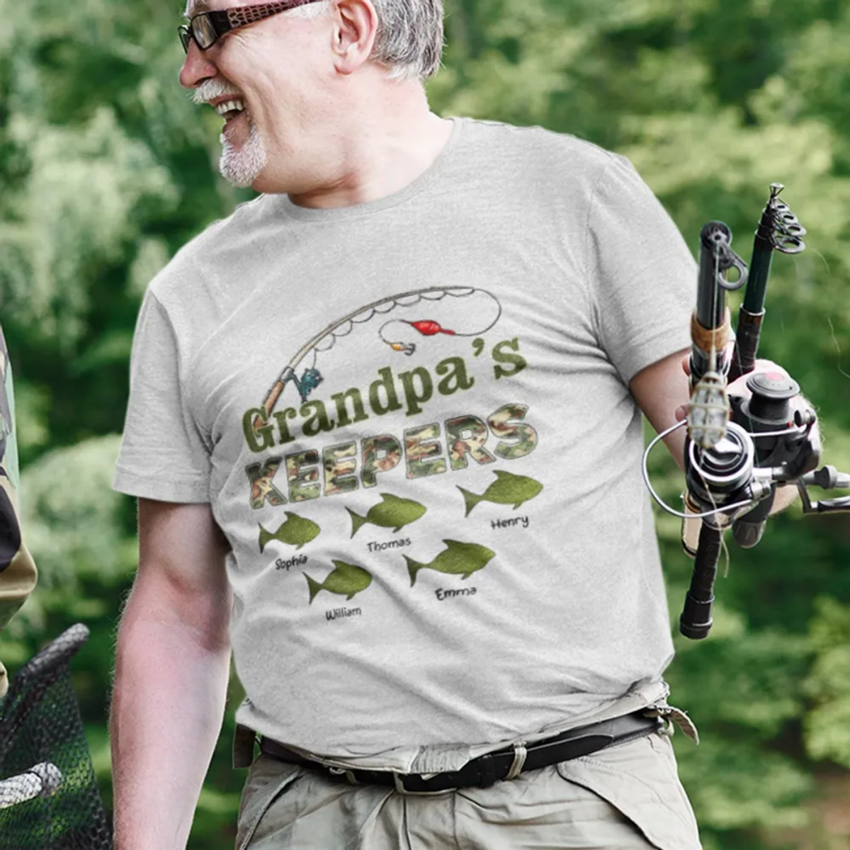 Grandpa‘s Keepers Camouflage Pattern Fishing Personalized Pure Cotton T-Shirt