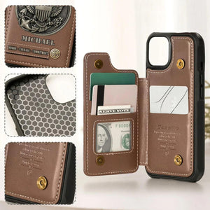 Personalized US Navy Leather Wallet Phone Case, Military Card Slots Phone Cover, Gift for Veterans, Gift for Dad Grandpa