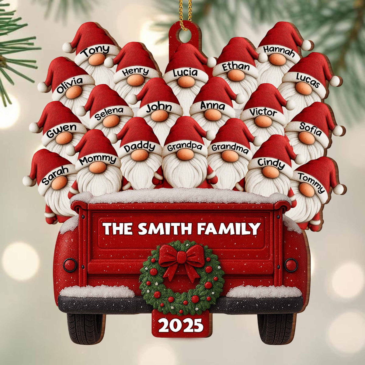 Family Vintage Truck Christmas Ornament,Personalized Custom Wood Ornament