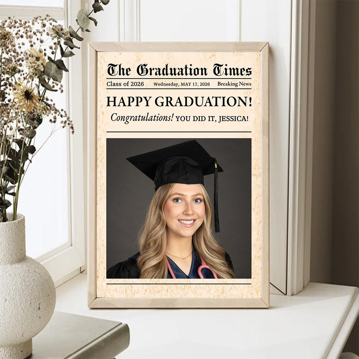 Graduation 2026 - Personalized Graduation Newspaper Cover Canvas for Him or Her