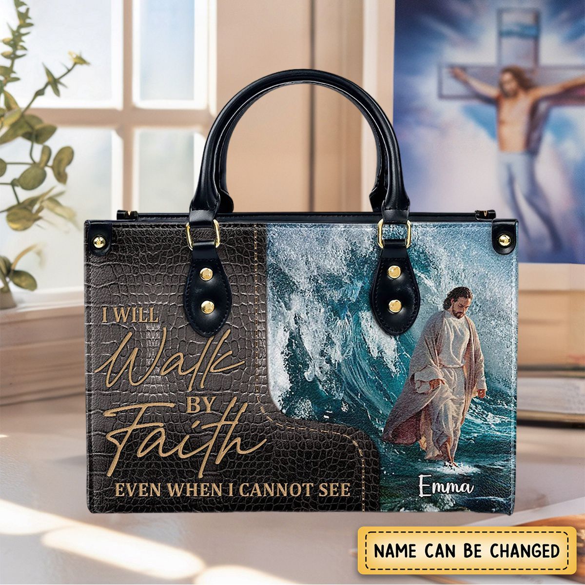 I Will Walk By Faith Even I Cannot See -Personalized Unique Jesus Leather Handbag