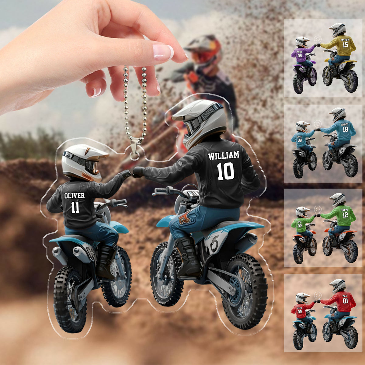 Dad And Kid - Personalized Dirt Bike Shaped Acrylic Ornament