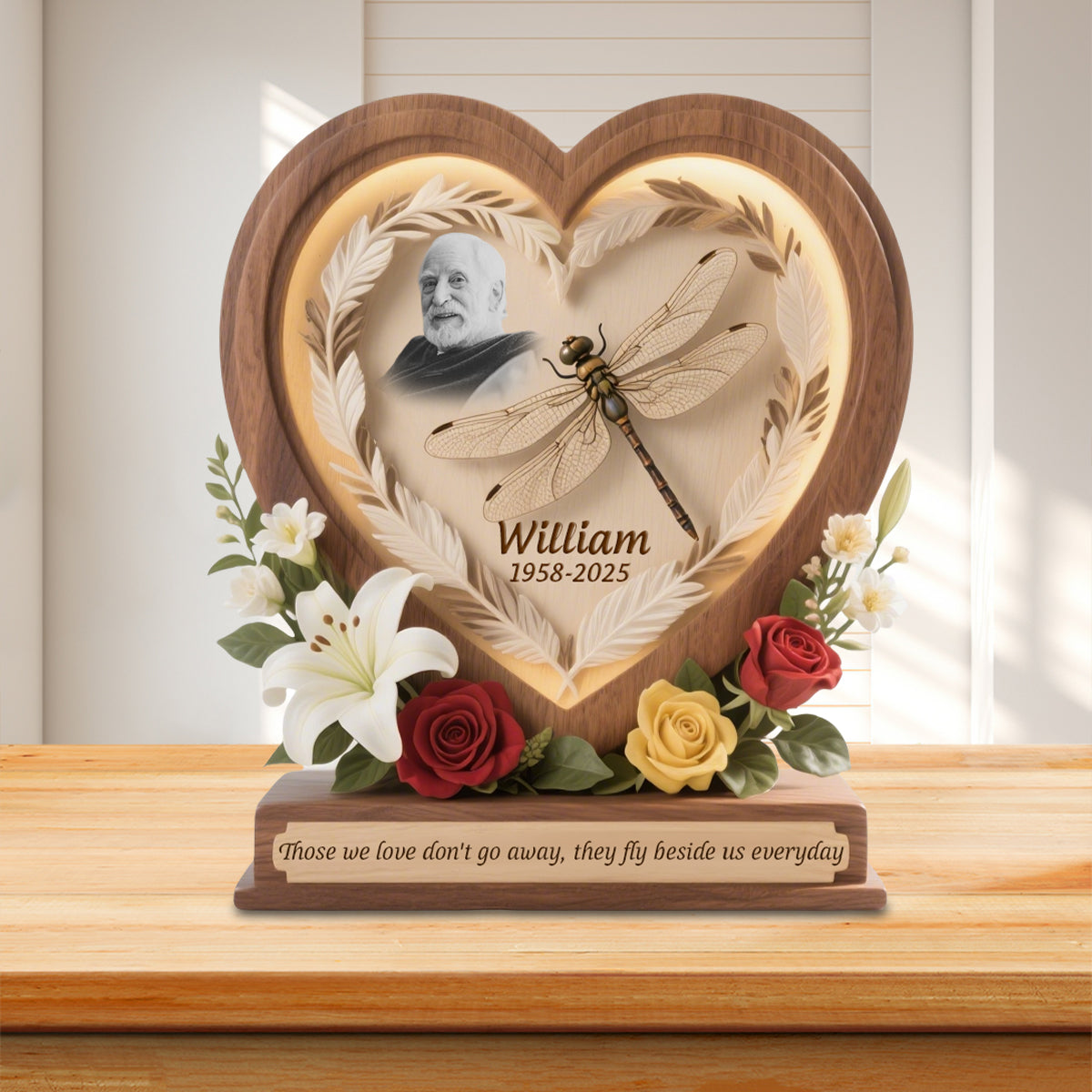 Those We Love Don't Go Away - Personalized Heart Dragonfly Memorial Acrylic Plaque