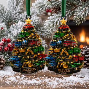 Custom Truck Kid Christmas Ornament – Personalized Name Construction Truck Decor | Gift For Child